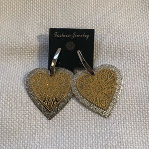 Heart Overlay Gold & Silver Dangle Earrings